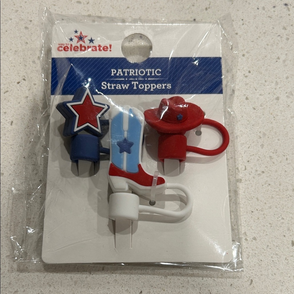 Patriotic Straw Toppers - Red, White, Blue